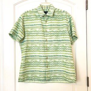 Men's Van Heusen Medium Button Shirt Green White Short Sleeve